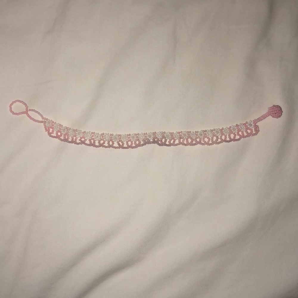 Pink & White Beaded Anklet